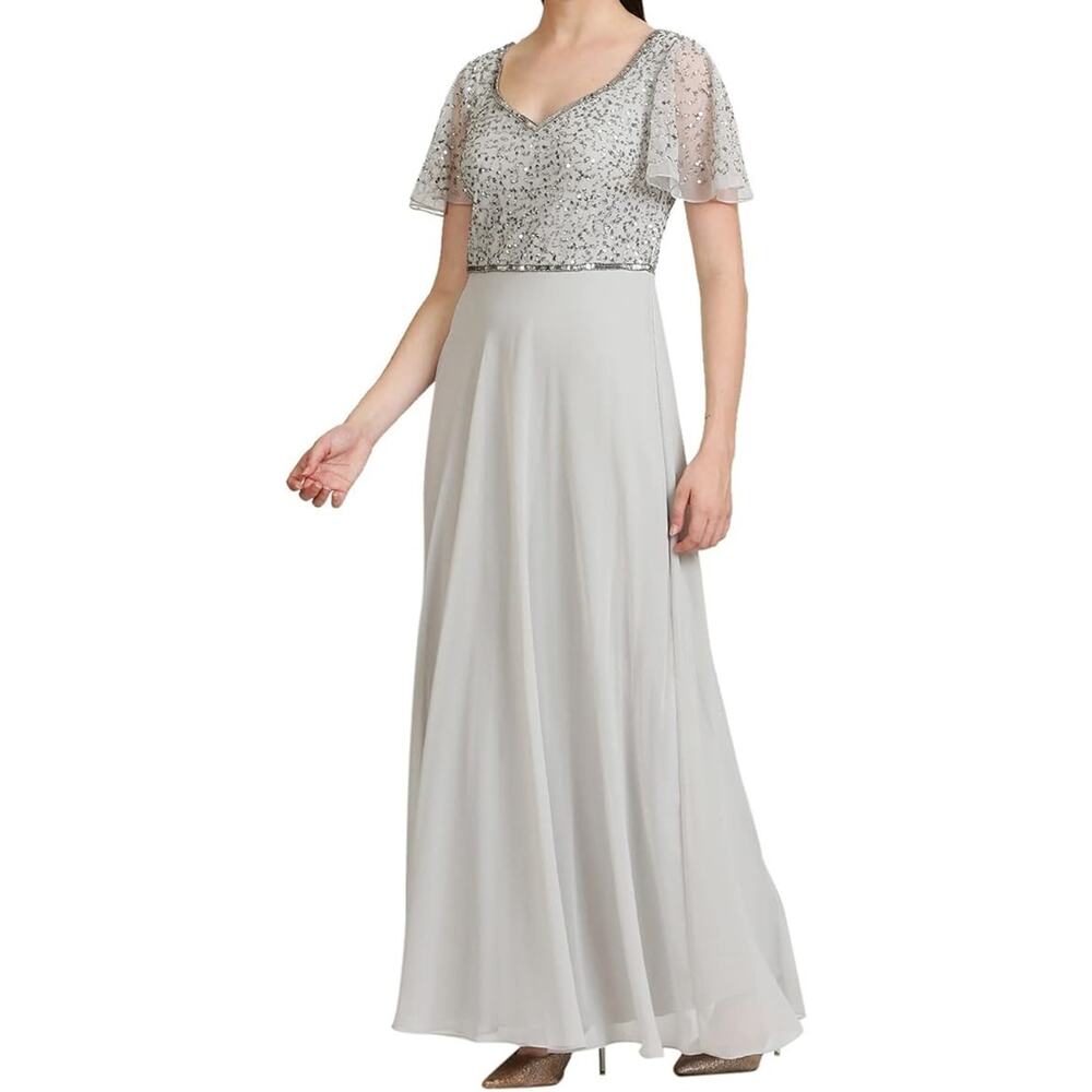 J Kara womens Petite Long Beaded Dress with V-Neck Special Occasion Dress 10P
